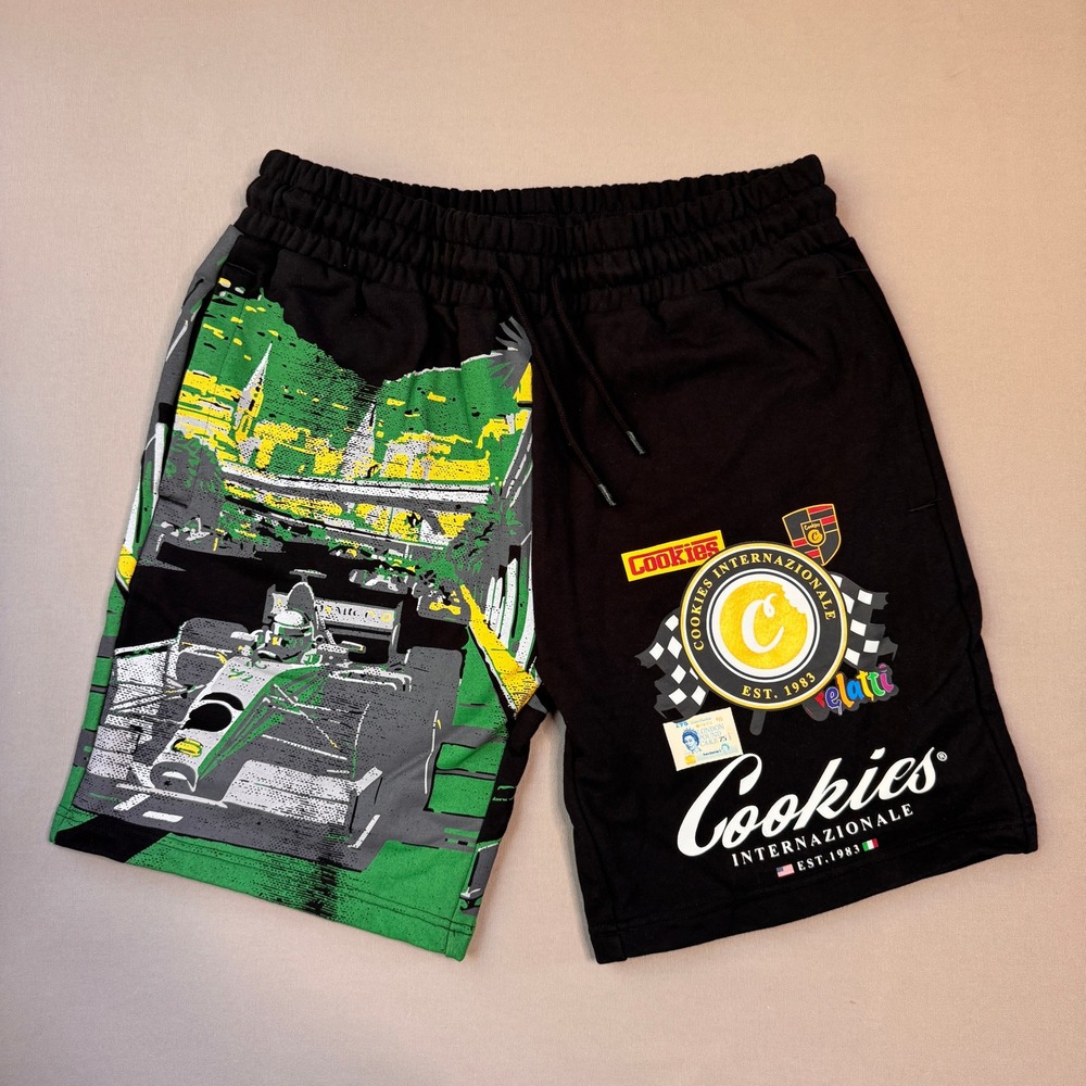 Cookies Internazionale Racing Shorts Mens XL Black F1 Graphic Sweat Shorts